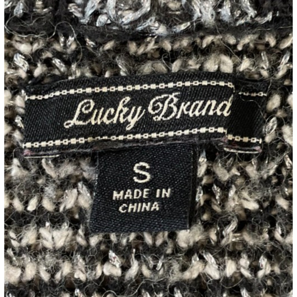 Lucky Brand Aztec Jacquard Sweater Coat S Metallic Black Gray 7W51305 - Picture 4 of 9